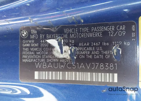 2010 BMW 128I z USA, uszkodzony, nr VIN WBAUL7C51AVJ78381